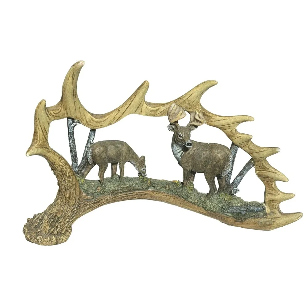 Deer Antler With Deer In The Woods Resin 11.25